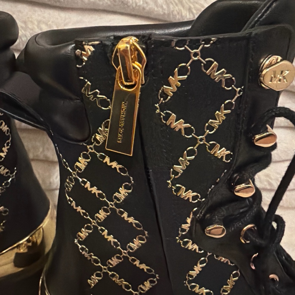 Michaels Black Combat Boots with Gold Detailing - Picture 2 of 10